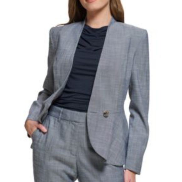 New Tommy Hilfiger Womens Collarless Button-Front suit jacket. Gray Multi 12 - Picture 13 of 13